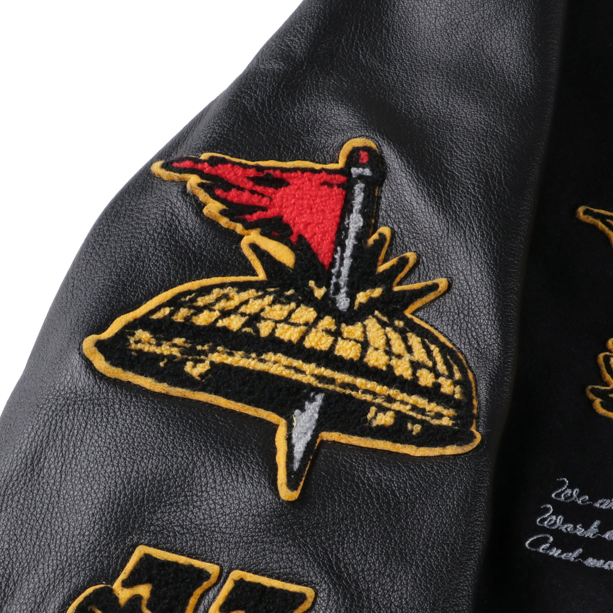 “CAPTURE THE FLAG” LEATHER STADIUM JACKET