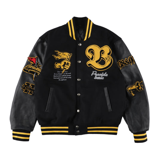 “CAPTURE THE FLAG” LEATHER STADIUM JACKET