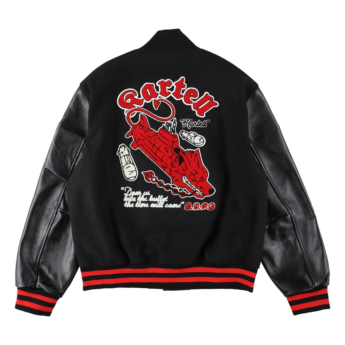 BITE THE BULLET” LEATHER STADIUM JACKET – BIRDOG